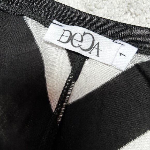 Deca Womens Scoop Neck Asymmetric Striped Shift Dress Size 1 Black Short Sleeve - Picture 3 of 8